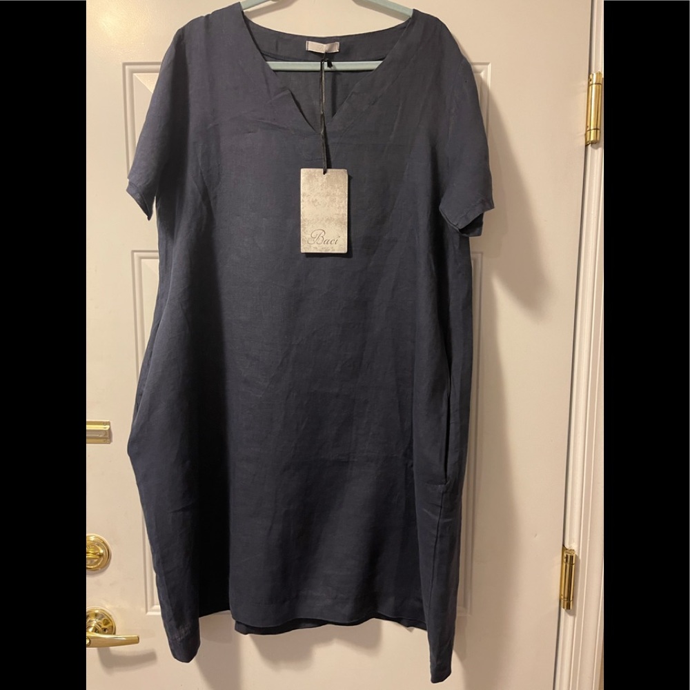 Baci Navy Linen Dress